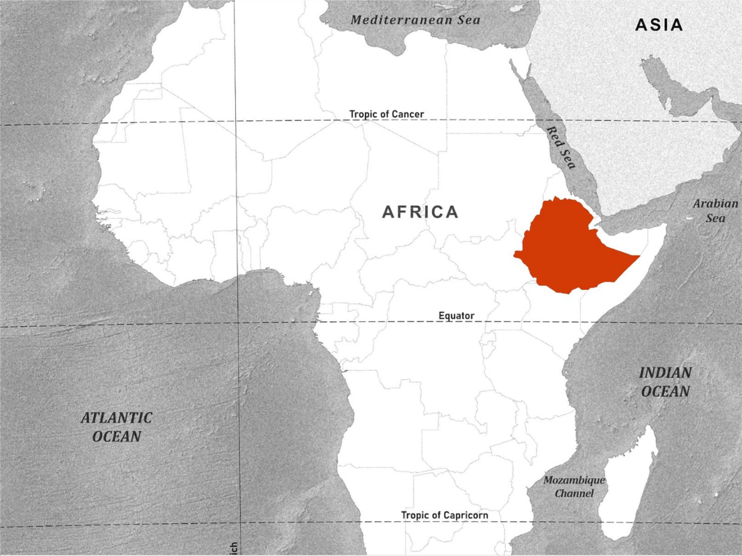 Map of Africa with Ethiopia highlighted